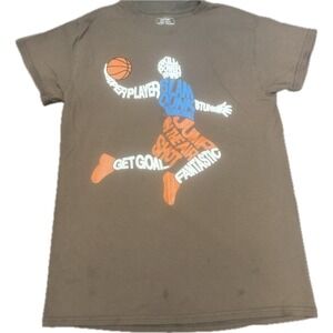 Victory Youth Basketball Slam Dunk Graphic TShirt OSFM Brown Short Sleeve Cotton